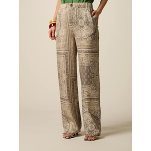 Oltre - Pantaloni palazzo in raso fantasia - Beige