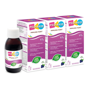 PEDIAKID - Sirop Immuno-Fort - Complément Alimentaire Naturel - Formule Exclusive au Sirop d'Agave - Aide à Soutenir les Défenses Naturelles de l'Organisme - Goût Myrtille - Lot de 3 flacons