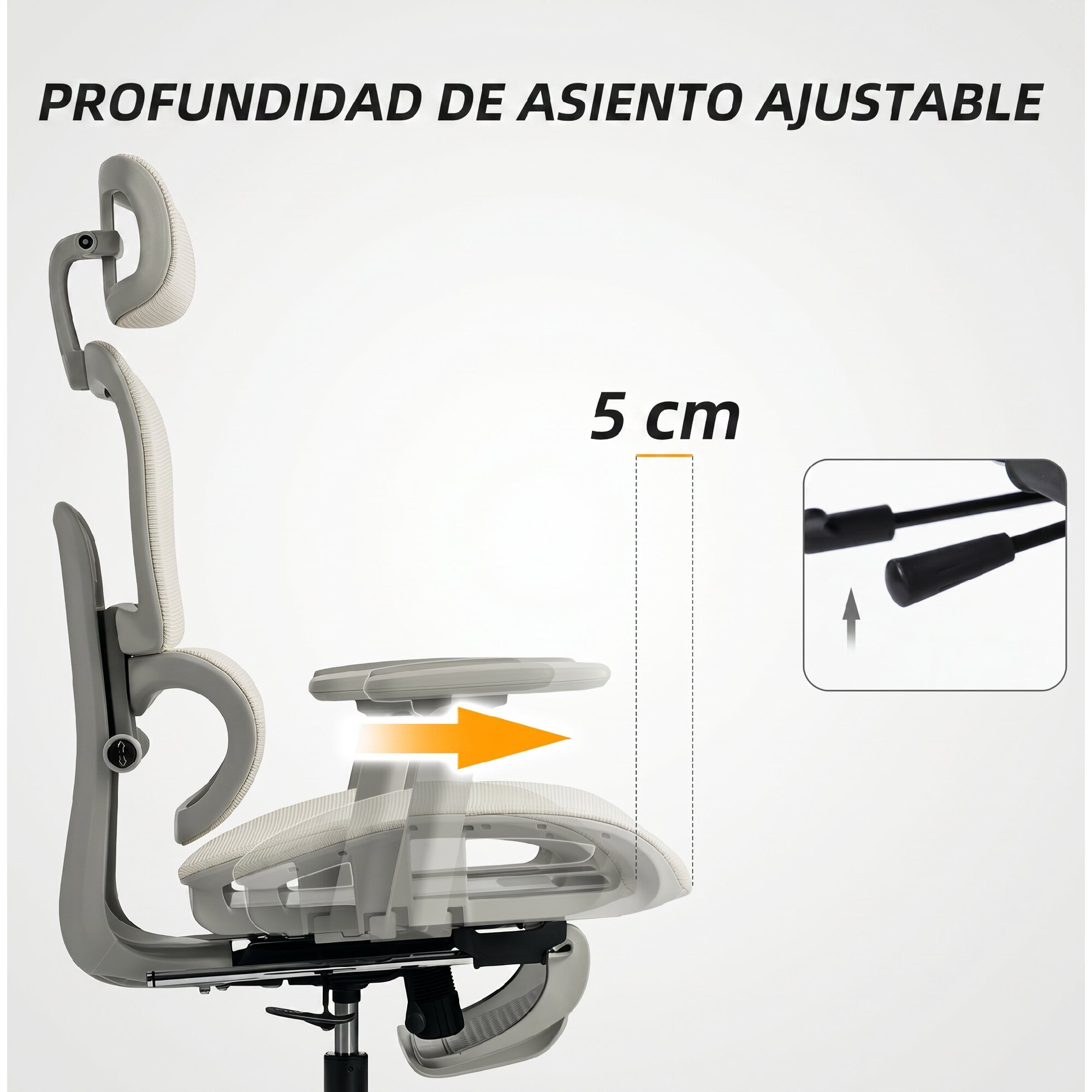 Silla de Oficina Ergonómica de Malla, Silla de Escritorio con Reposabrazos 3D, Reclinable a 135°, Reposacabezas Ajustable, Respaldo Alto, Soporte Lumbar, Reposapiés, Altura Ajustable, Beige
