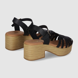 Sandalias de Piel - Negro - Tacón: 6 cm