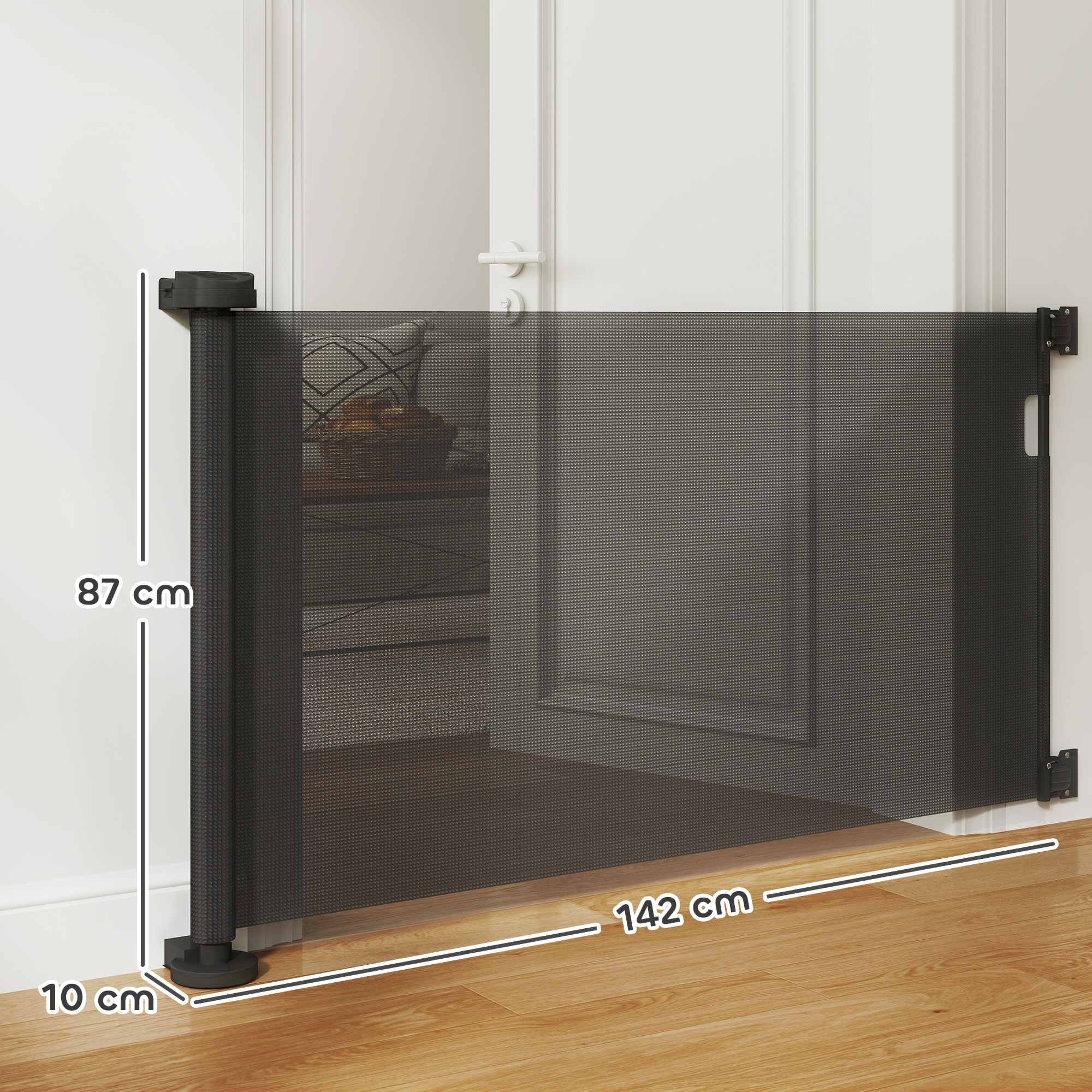 Barrera de Seguridad para Perros Retráctil 0-136 cm Puerta para Perros Pequeños Extensible con Interruptor de Cierre Red de Seguridad para Pasillos Escaleras Interiores y Exteriores
