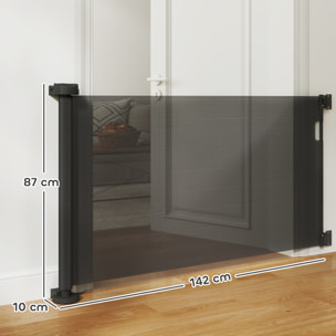 Barrera de Seguridad para Perros Retráctil 0-136 cm Puerta para Perros Pequeños Extensible con Interruptor de Cierre Red de Seguridad para Pasillos Escaleras Interiores y Exteriores
