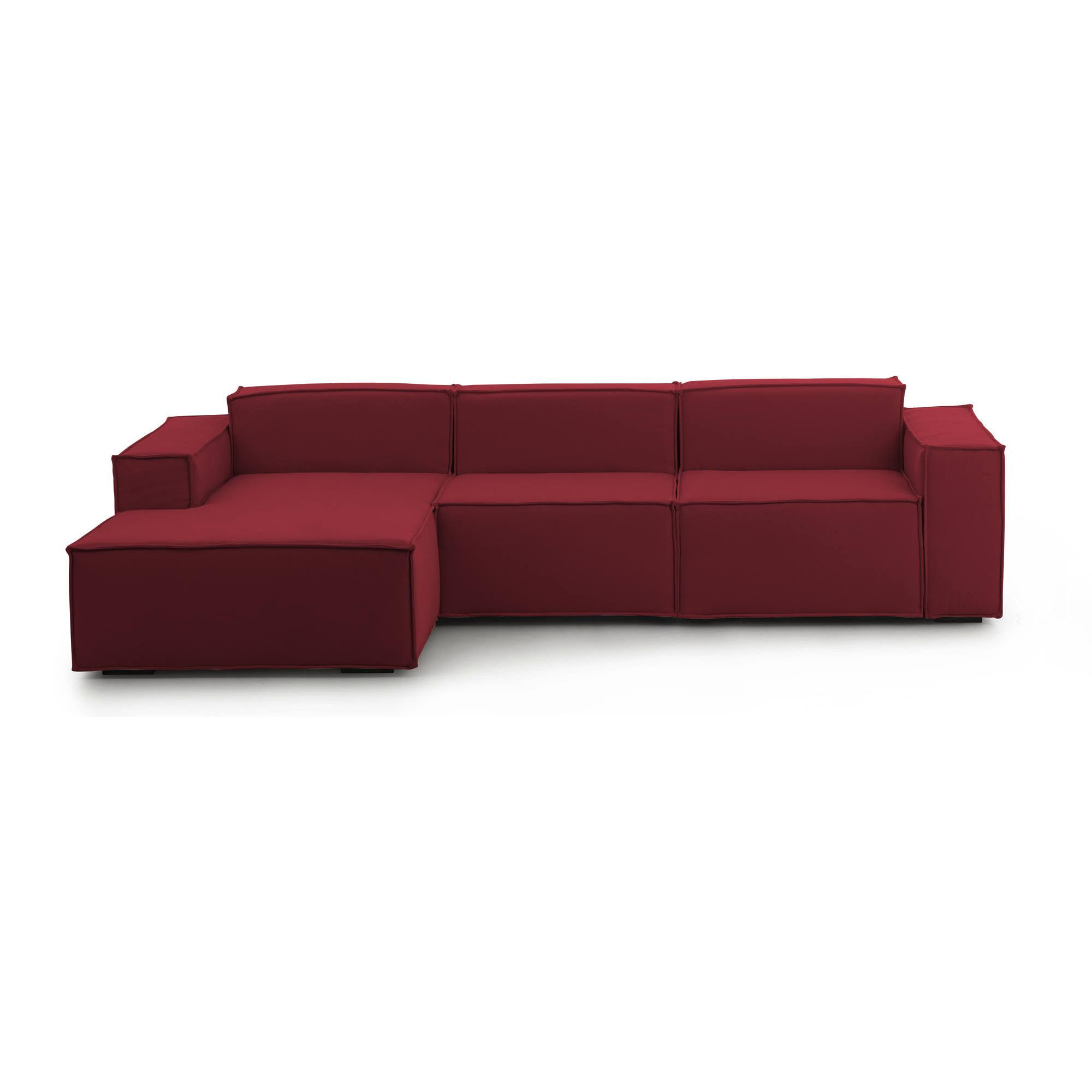 Divano fisso Jessica, Divano componibile a 3 posti con penisola sinistra, 100% Made in Italy, Sofà moderno in tessuto, Cm 300x170h70, Rosso