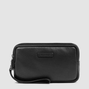 Piquadro Pochette homme en cuir avec deux compartiments et poignée amovible