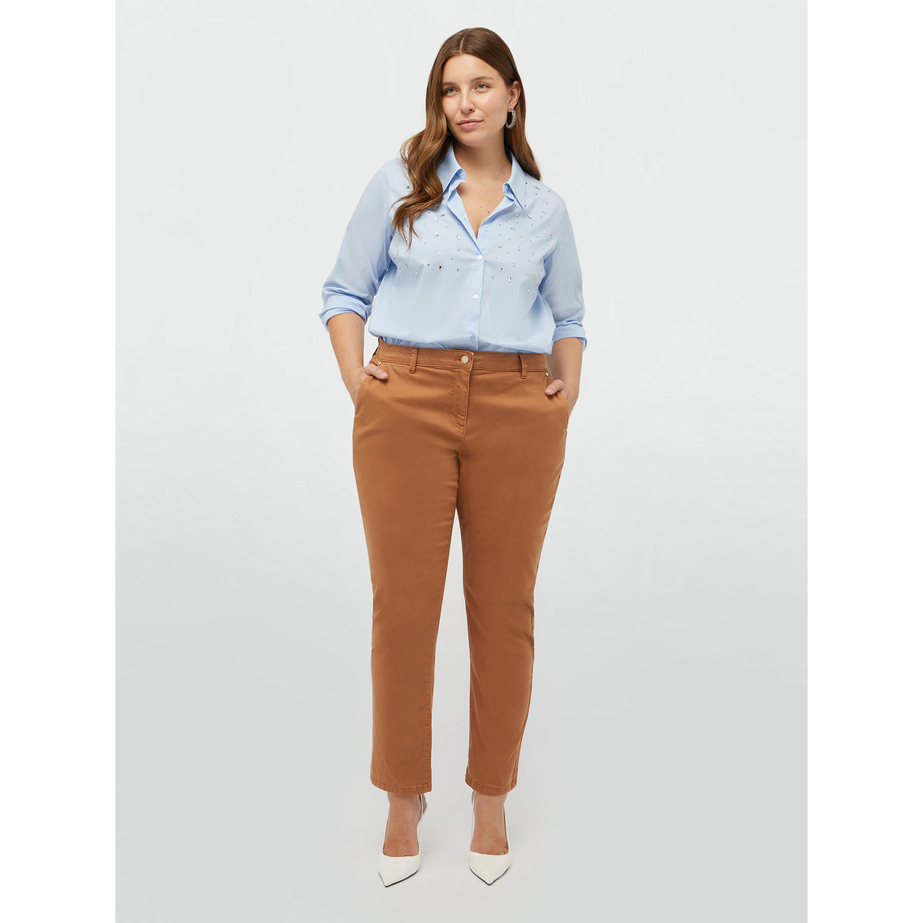 Fiorella Rubino - Pantalones chinos de algodón y TENCEL™ - Marrón