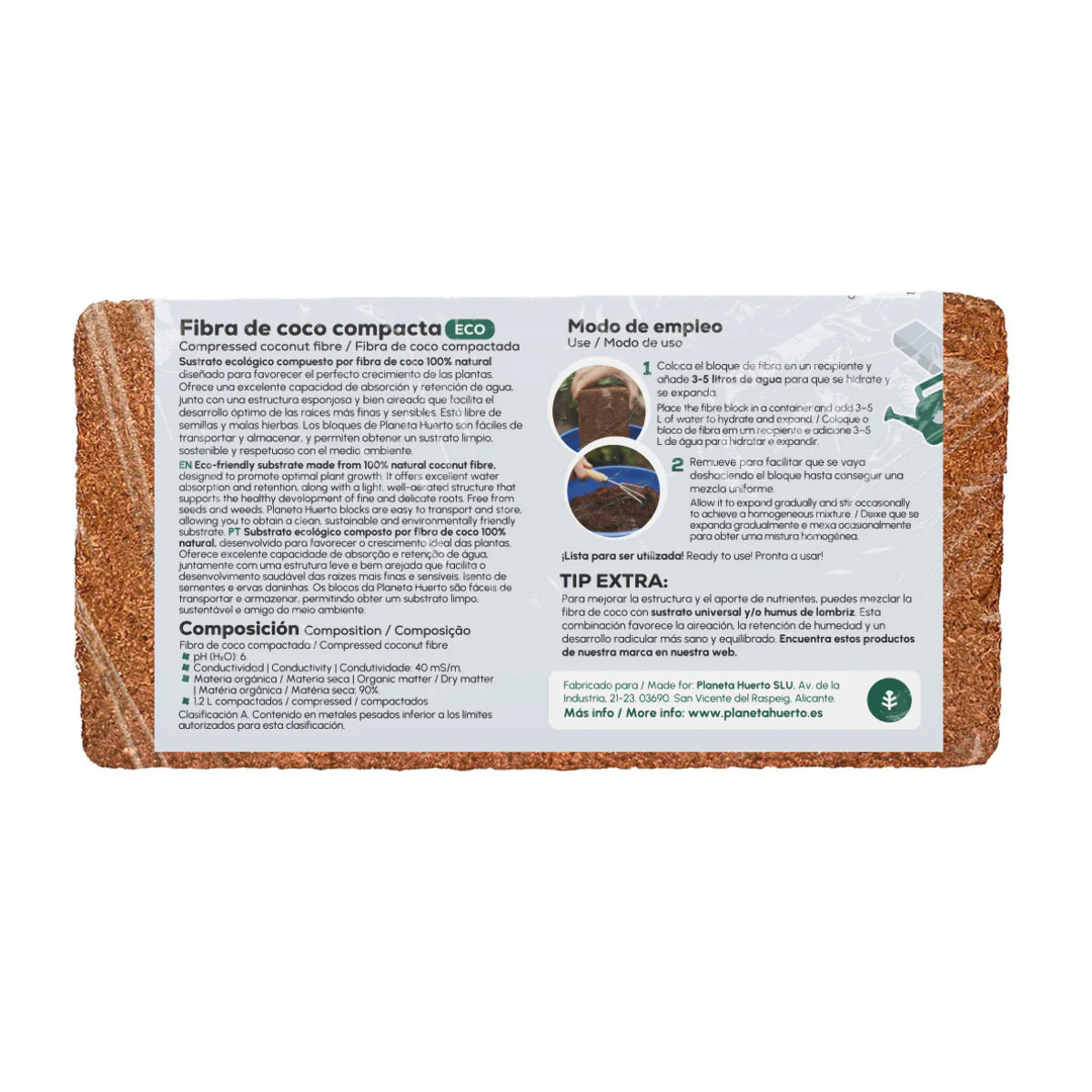 Sustrato Fibra de Coco Planeta Huerto 27 Litros