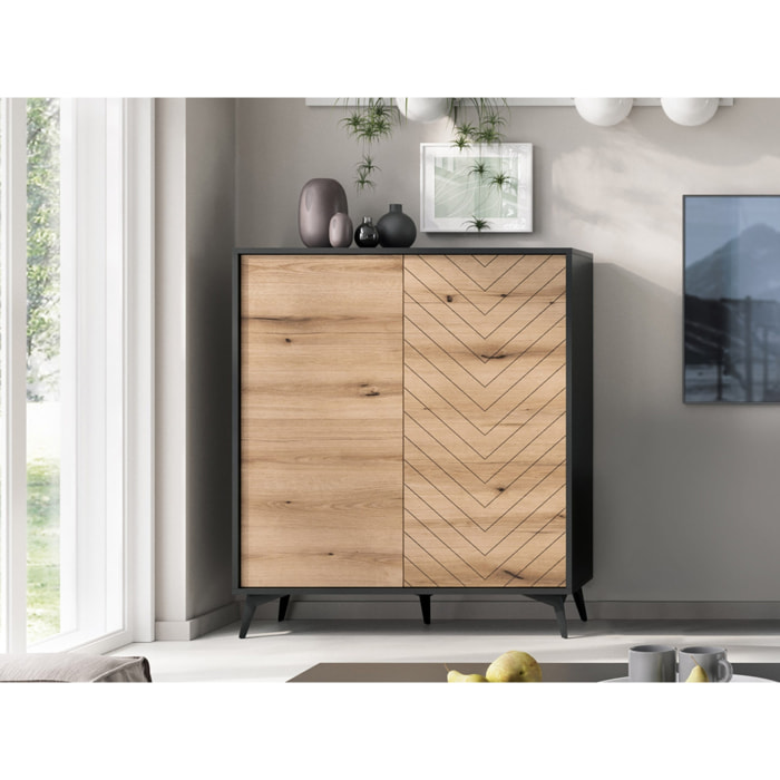 Peter - buffet haut - bois et noir - 104 cm - style industriel - Bois / Noir