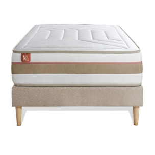 Ensemble Matelas Le Tendre - 28cm - Ressorts ensachés et mémoire de forme - Enveloppant - Sommier Tapissier Beige