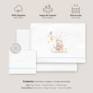 Juego de Sábanas de Cuna Franela  Mod Elefante