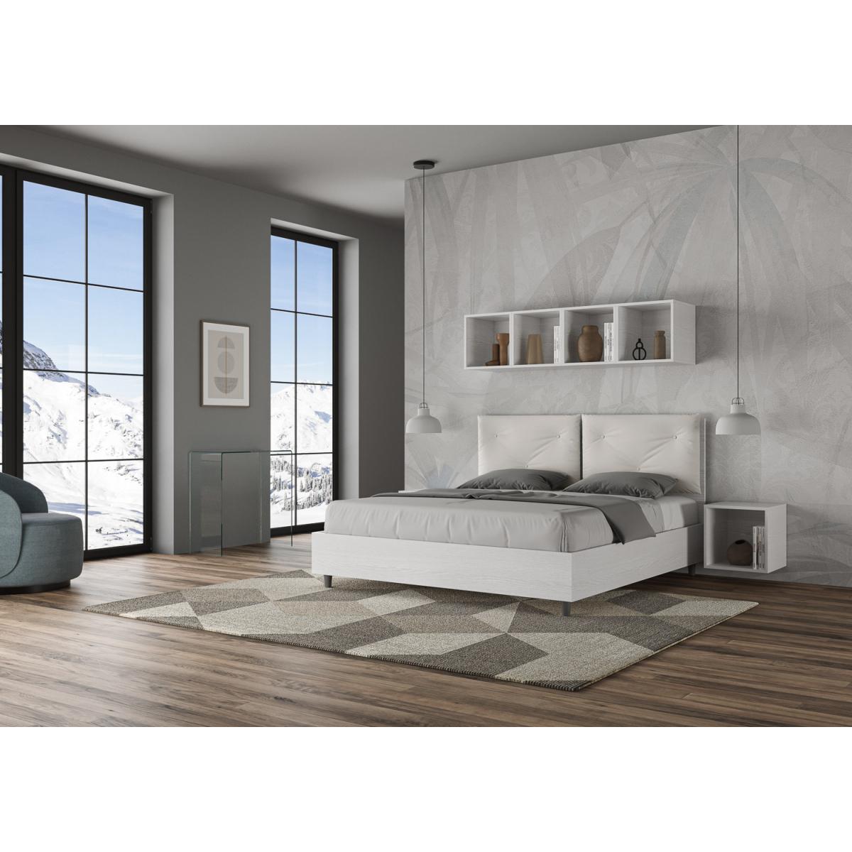 Lit coffre 160x190 avec coussins similicuir blanc Egos Appia