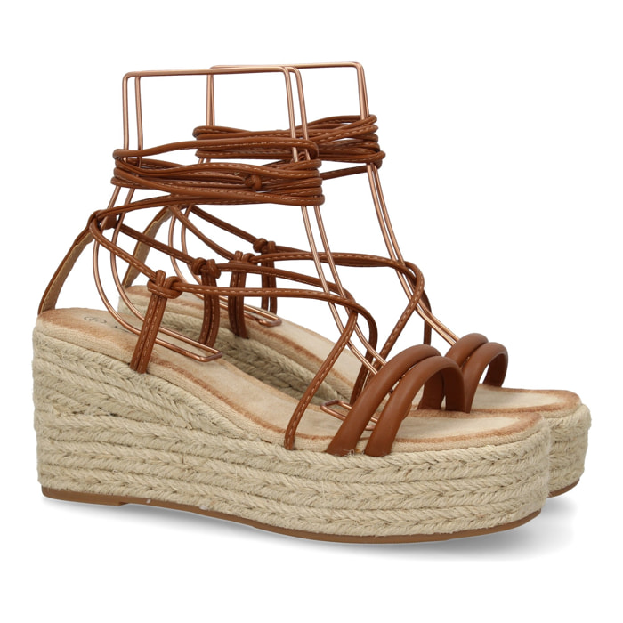 Sandalia de cuña de yute para mujer, comodas y elegantes, diseño moderno con tiras cruzadas