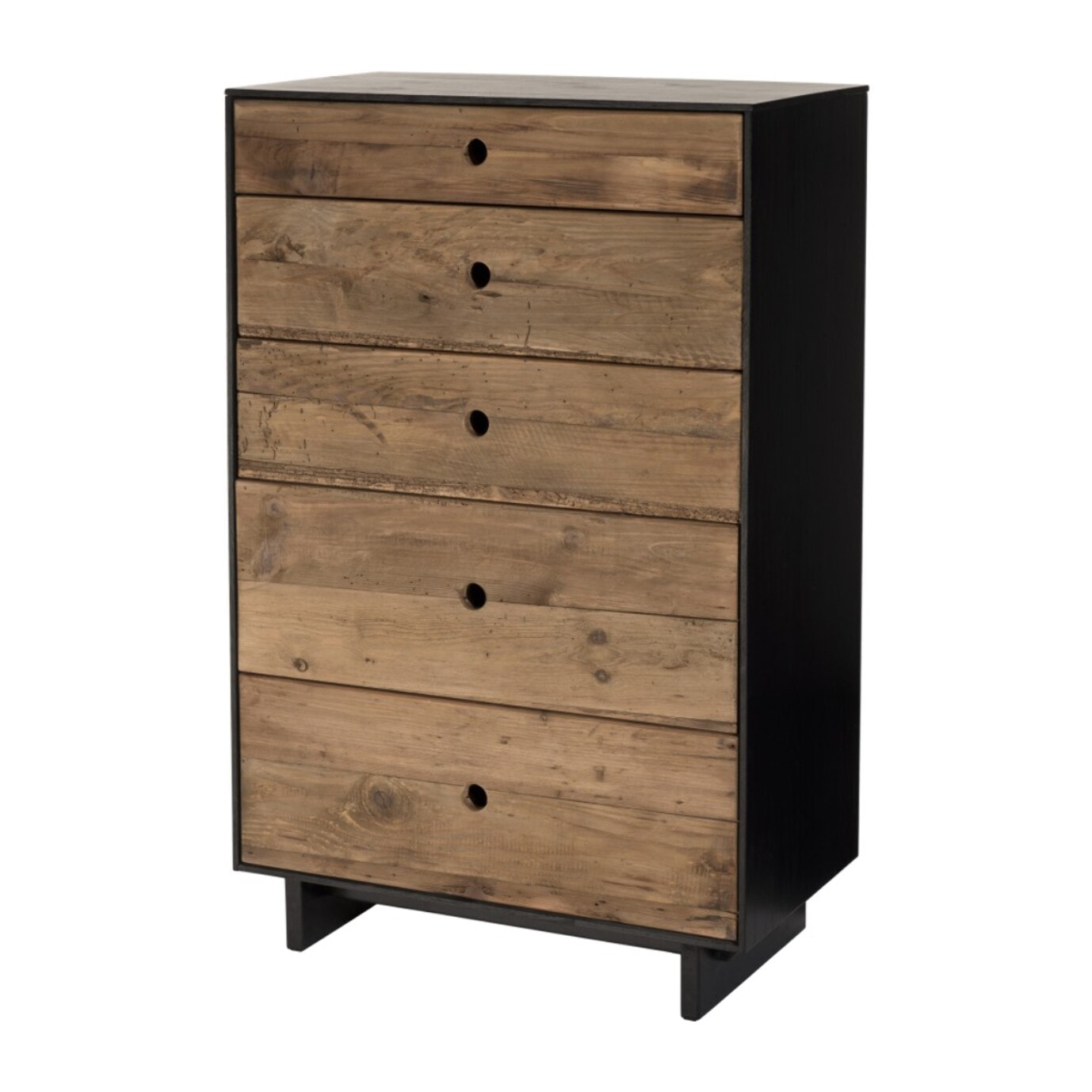 DANDY - Meuble chiffonnier 5 tiroirs bois Pin recyclé naturel et noir