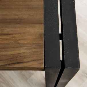 ALIDA - Table à manger rectangulaire 200x100 cm plateau teck recyclé métal noir