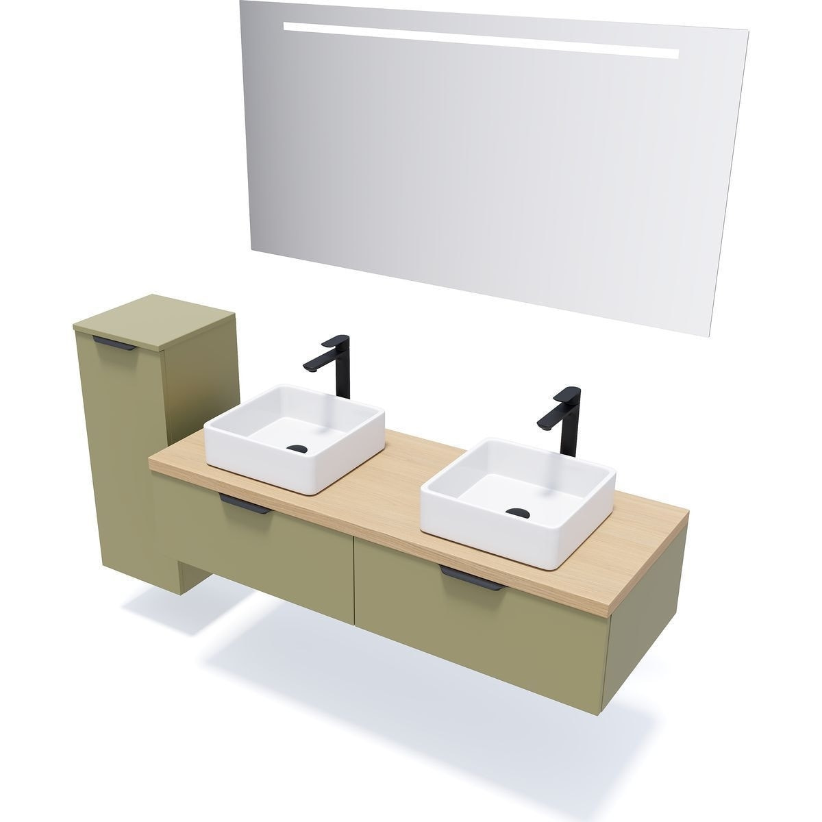 Meuble salle de bain 2 vasques posées 2 tiroirs - SOHO