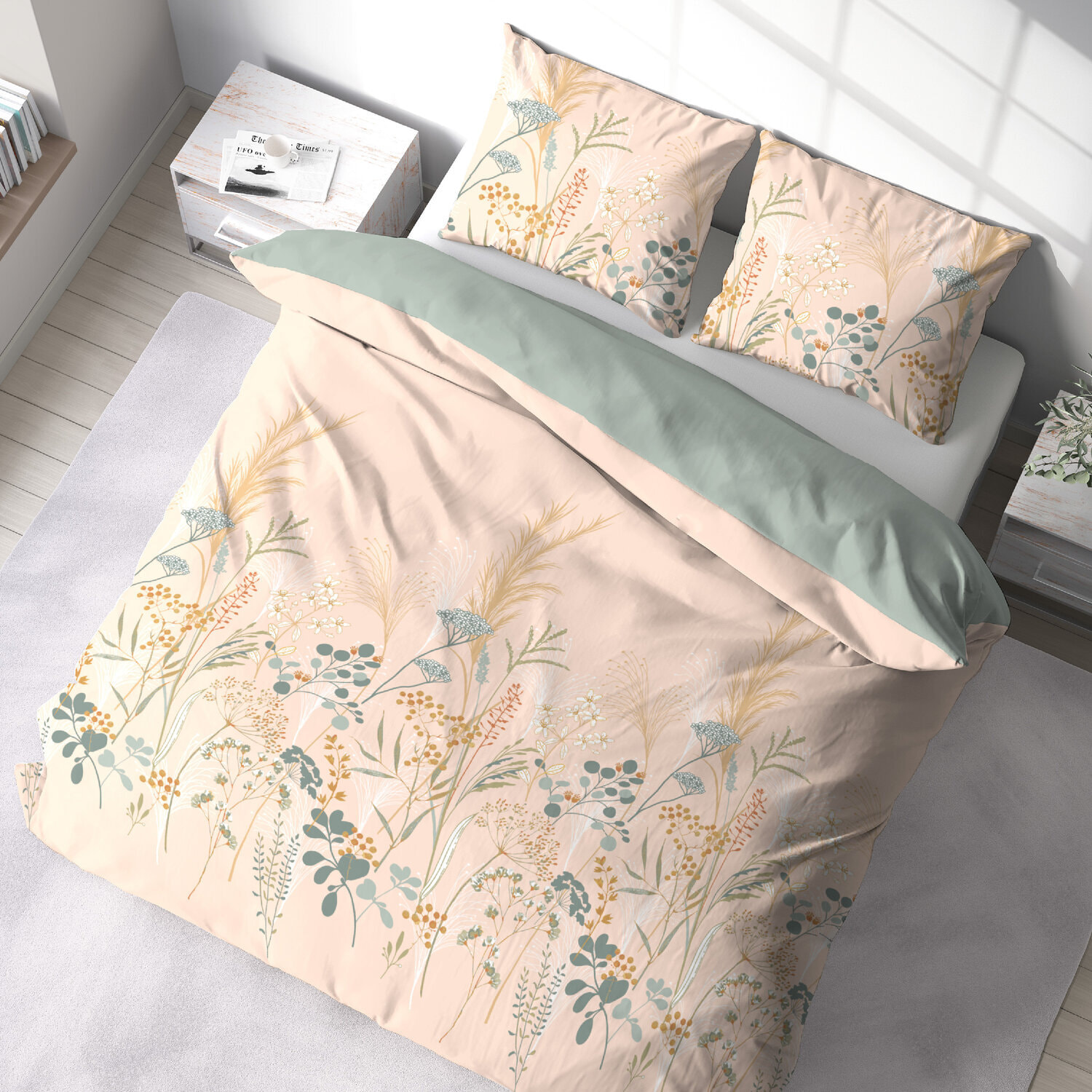 Parure housse de couette coton rose saumon