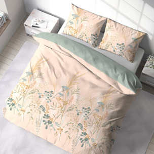 Parure housse de couette coton rose saumon