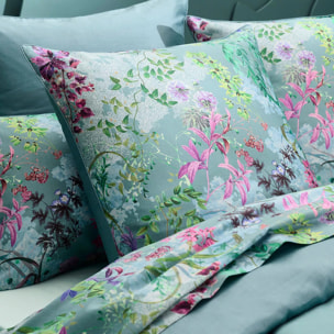 Lot de 2 taies satin de coton 90 fils/cm² 115 g/m² imprimé bleu violet Ombres boisees givre