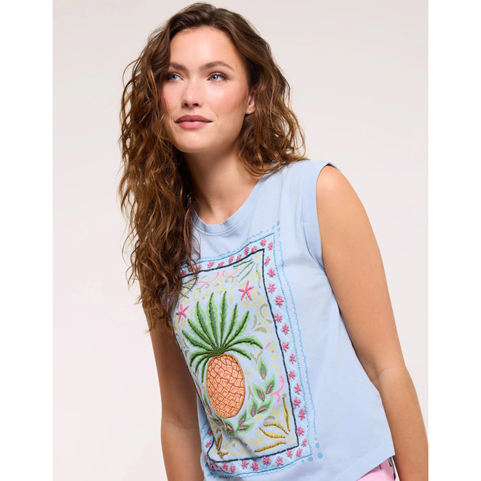 Camiseta Piña Sin Mangas Azul - Pineti