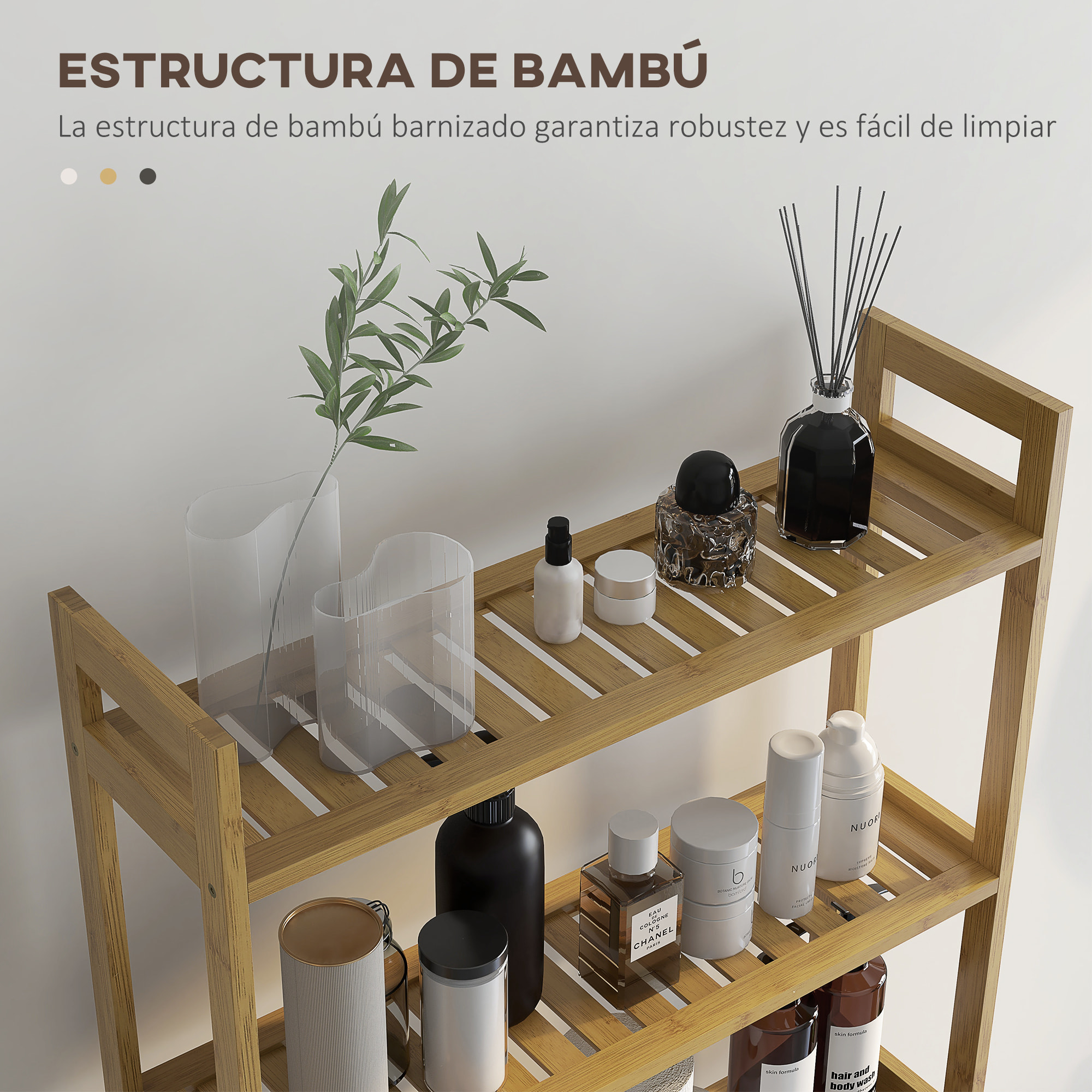 Estantería sobre Inodoro de Bambú Estantería de Baño con 3 Estantes y Alfombrillas Antideslizantes Antivuelco Estilo Moderno 68x20x165 cm Natural