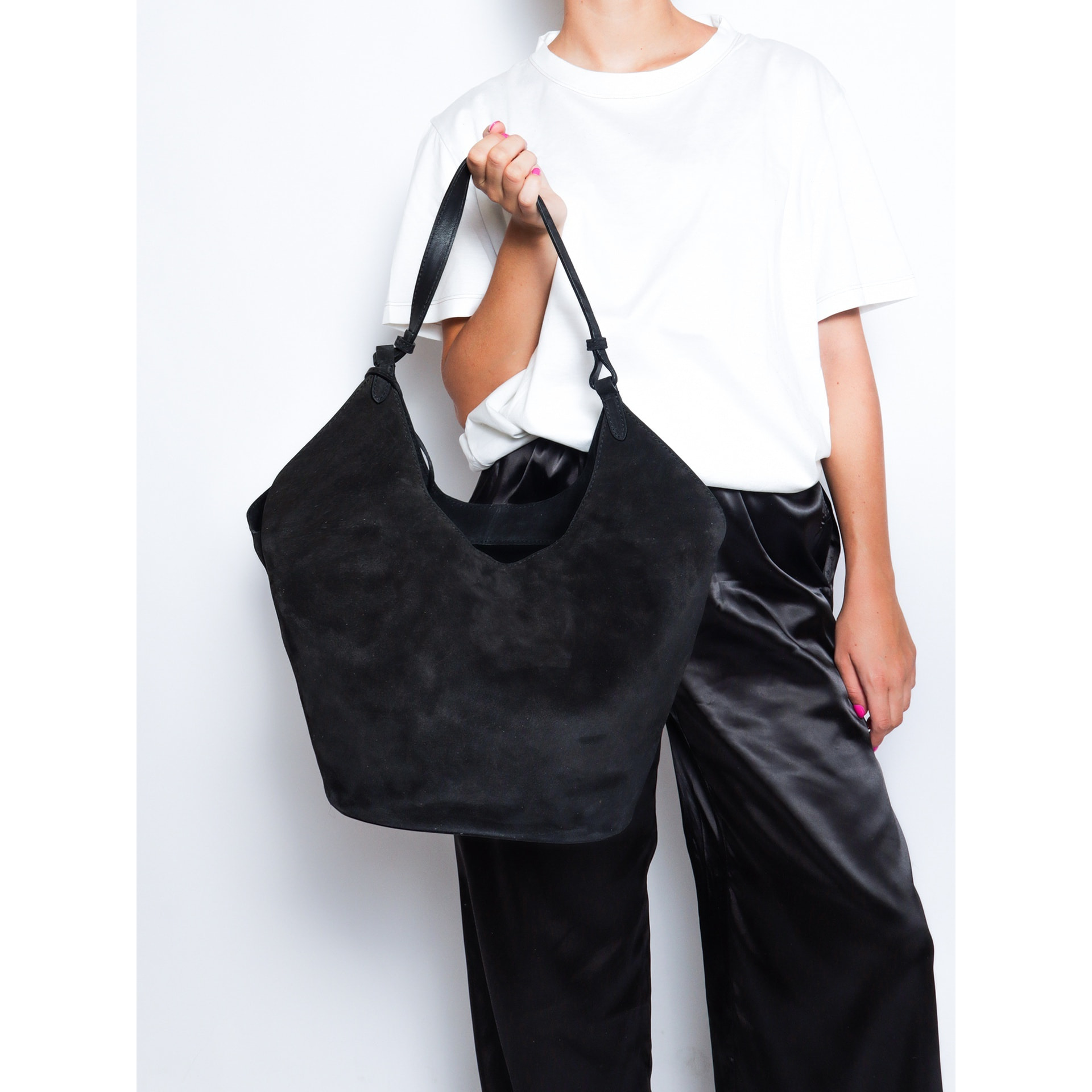 Borsa a spalla da donna - Modello Lisboa - Pelle Scamosciata - 27.0 x 38.0 x 21.5 cm