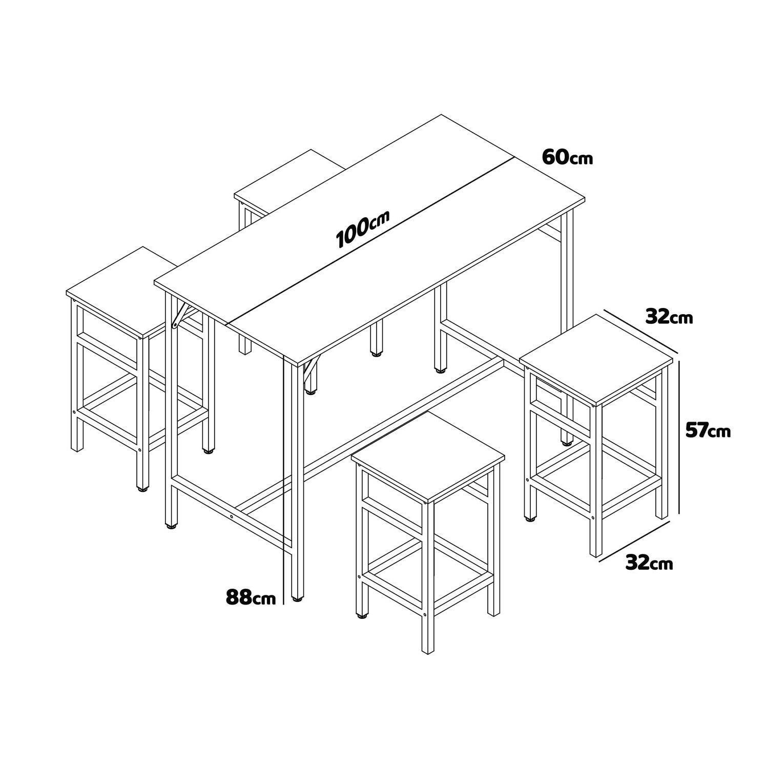 Sabi - Tavolo bar con 4 sgabelli quadrati in stile industriale