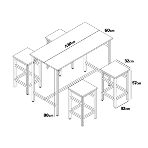 Sabi - Tavolo bar con 4 sgabelli quadrati in stile industriale