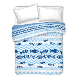 Copriletto di cotone pesciolini blu