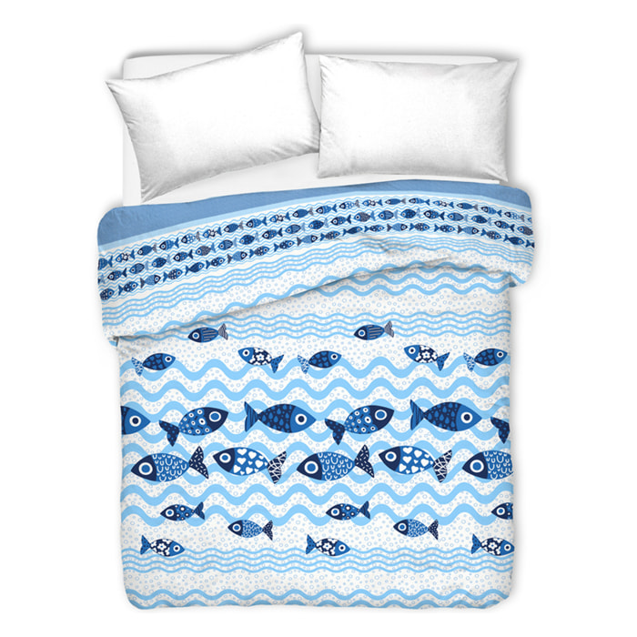 Copriletto di cotone pesciolini blu