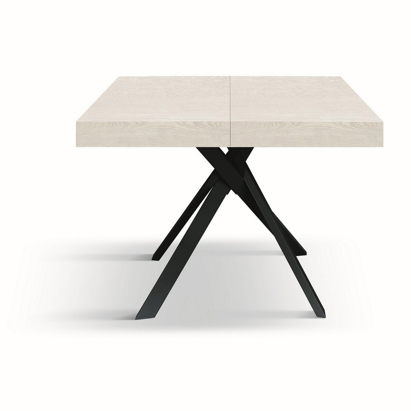 Tavolo FORTE DEI MARMI in legno, finitura bianco frassinato e gambe incrociate in metallo antracite, allungabile 95x90 cm - 145 x 90 cm