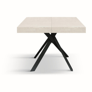 Tavolo FORTE DEI MARMI in legno, finitura bianco frassinato e gambe incrociate in metallo antracite, allungabile 95x90 cm - 145 x 90 cm