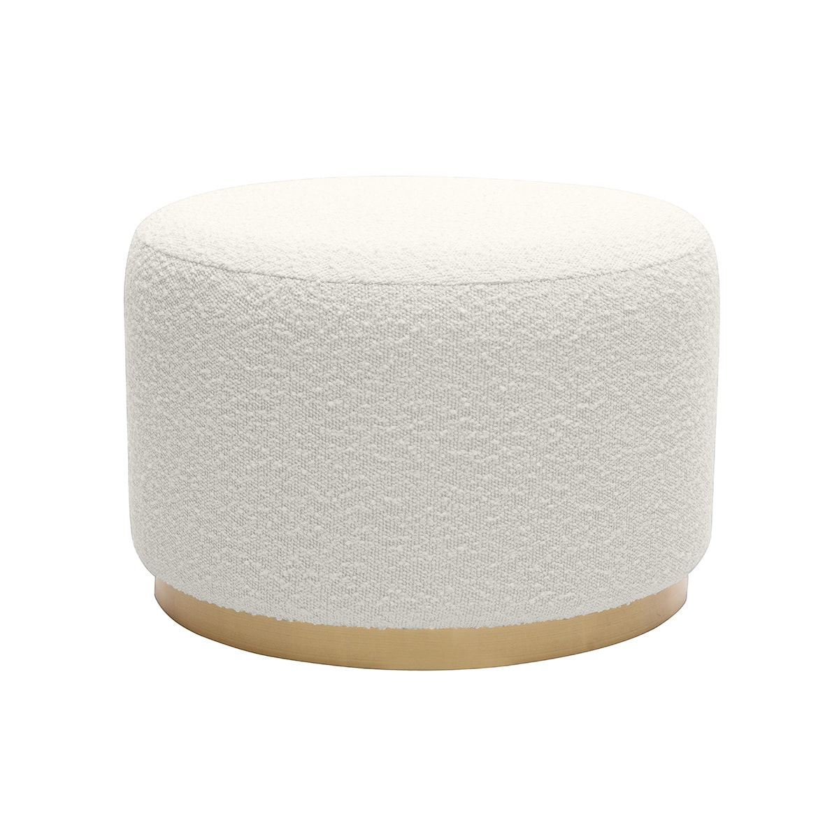 Pouf rond en tissu effet laine bouclée blanc cassé et métal doré D54 cm AMAYA