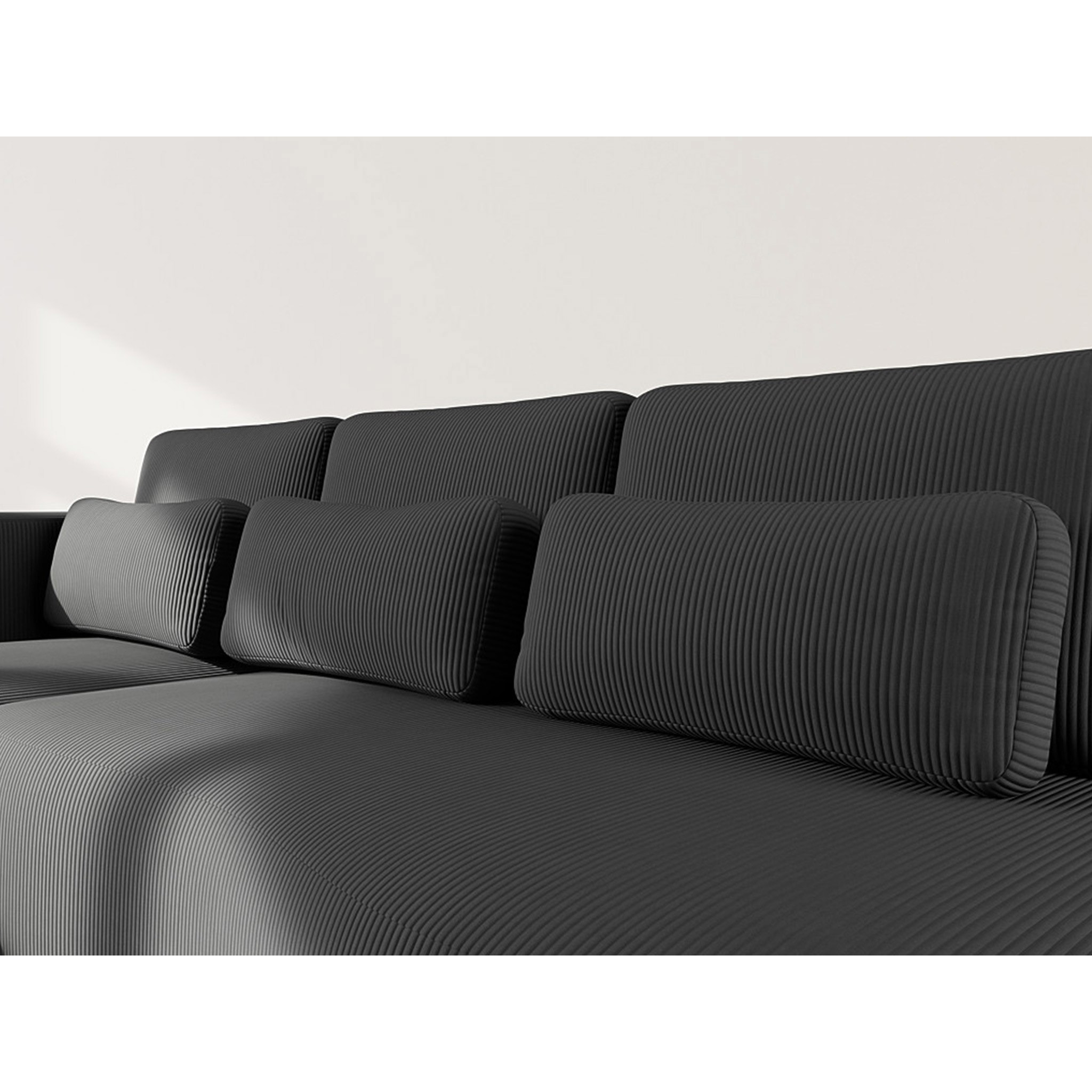 Mahina - canapé d'angle gauche 4 places convertible avec coffre en velours côtelé - Noir