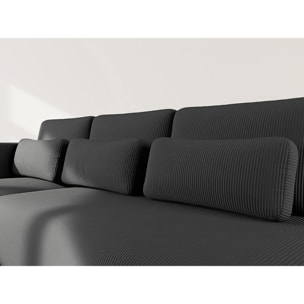 Mahina - canapé d'angle gauche 4 places convertible avec coffre en velours côtelé - Noir