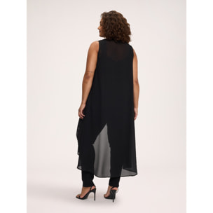 Fiorella Rubino - Maxi Chaleco en georgette con dobladillo asimétrico - Negro