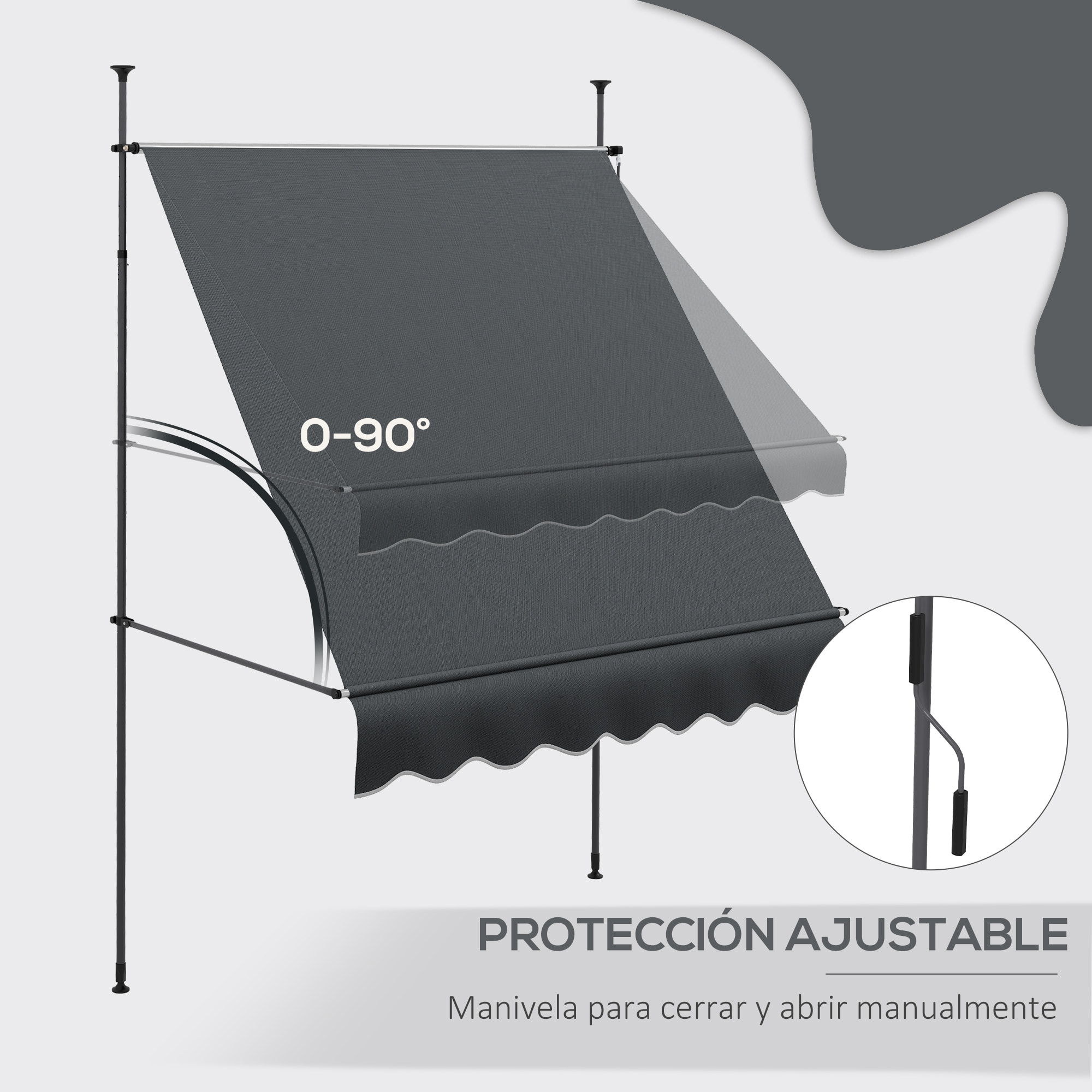 Toldo Manual Retráctil con Manivela 200x120x210-300 cm Toldo para Balcón con Altura Ajustable Impermeable y Anti-UV para Jardín Terraza Gris Oscuro