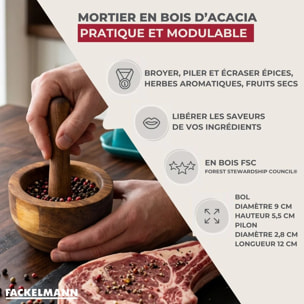 Mortier avec pilon 9 cm en Bois d'Acacia Fackelmann