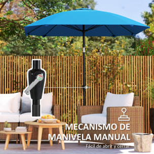 Sombrilla Terraza Exterior 233x233 cm Sombrilla de Jardín con Ángulo Ajustable Impermeable Poste de Aluminio Varillas de Fibra de Vidrio y Manivela Parasol para Patio Terraza Azul