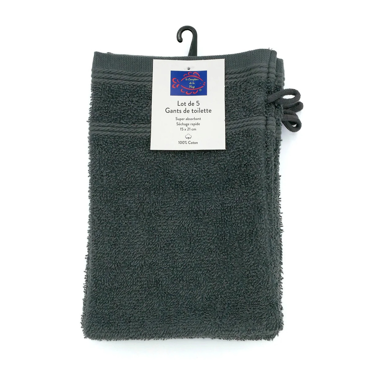 Lot de 5 gants de toilette - Anthracite - 15x21cm