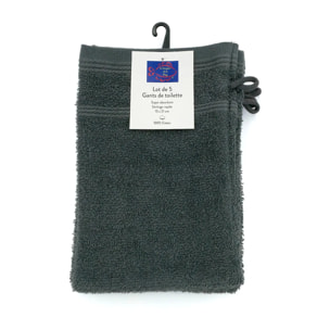 Lot de 5 gants de toilette - Anthracite - 15x21cm