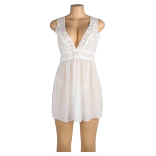 Babydoll de malla con cuello en v blanco