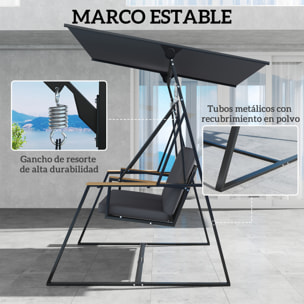 Columpio de Jardín de 3 Plazas, Balancín de Jardín Exterior con Techo Ajustable UPF50+, 2 Bandejas, Cojines y Marco de Metal, para Balcón, Terraza, Patio, Carga 360 kg, 222x131x175 cm, Gris