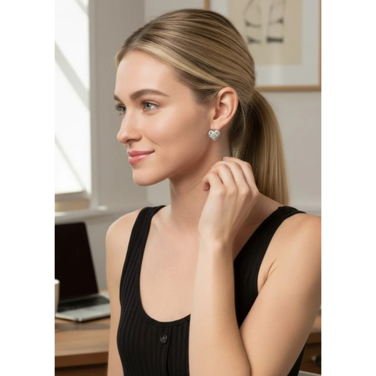 Pendiente plata Corazón Irregular zamak chapado