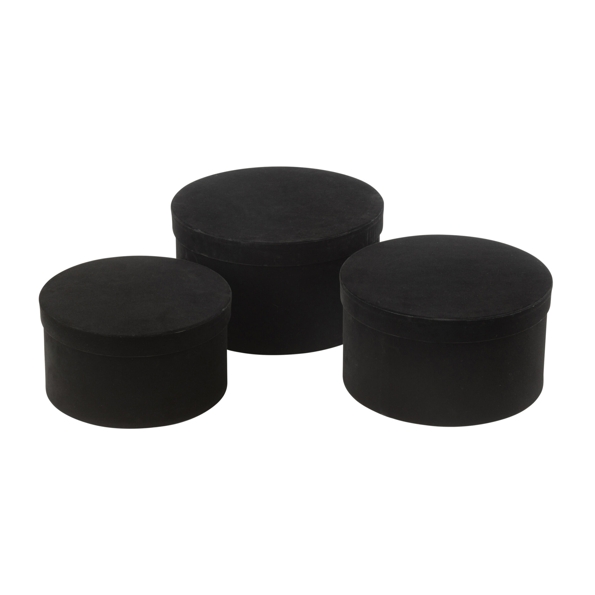 J-Line boîte Rond Plat - velours/papier - noir - 3 pcs