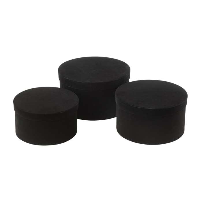 J-Line boîte Rond Plat - velours/papier - noir - 3 pcs