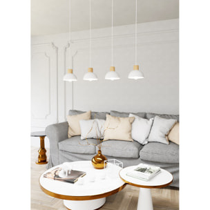 Lampada a sospensione Seco in acciaio bianco opaco e legno