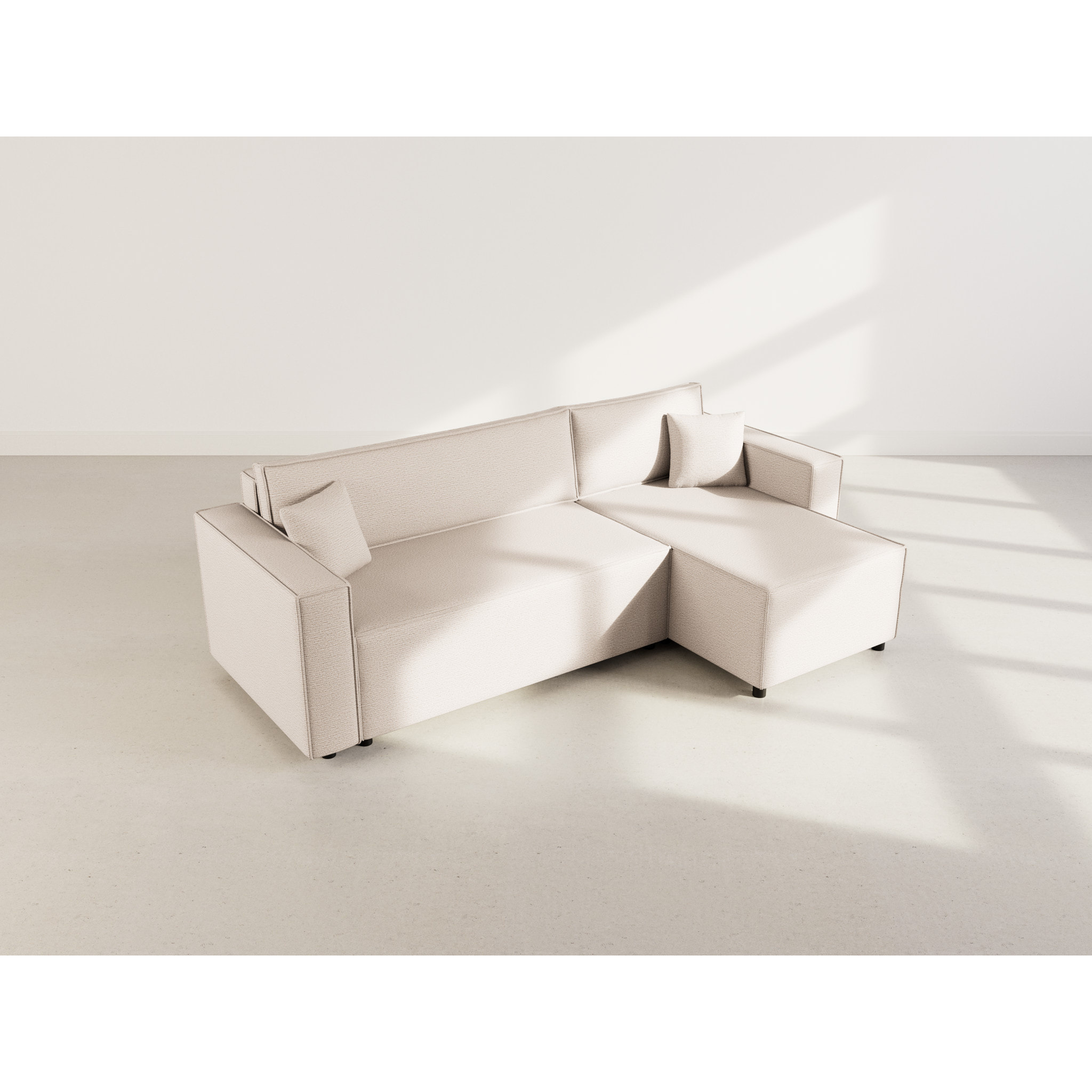 Jonas - canapé d'angle réversible 4 places convertible avec coffre en tissu texturé - Beige