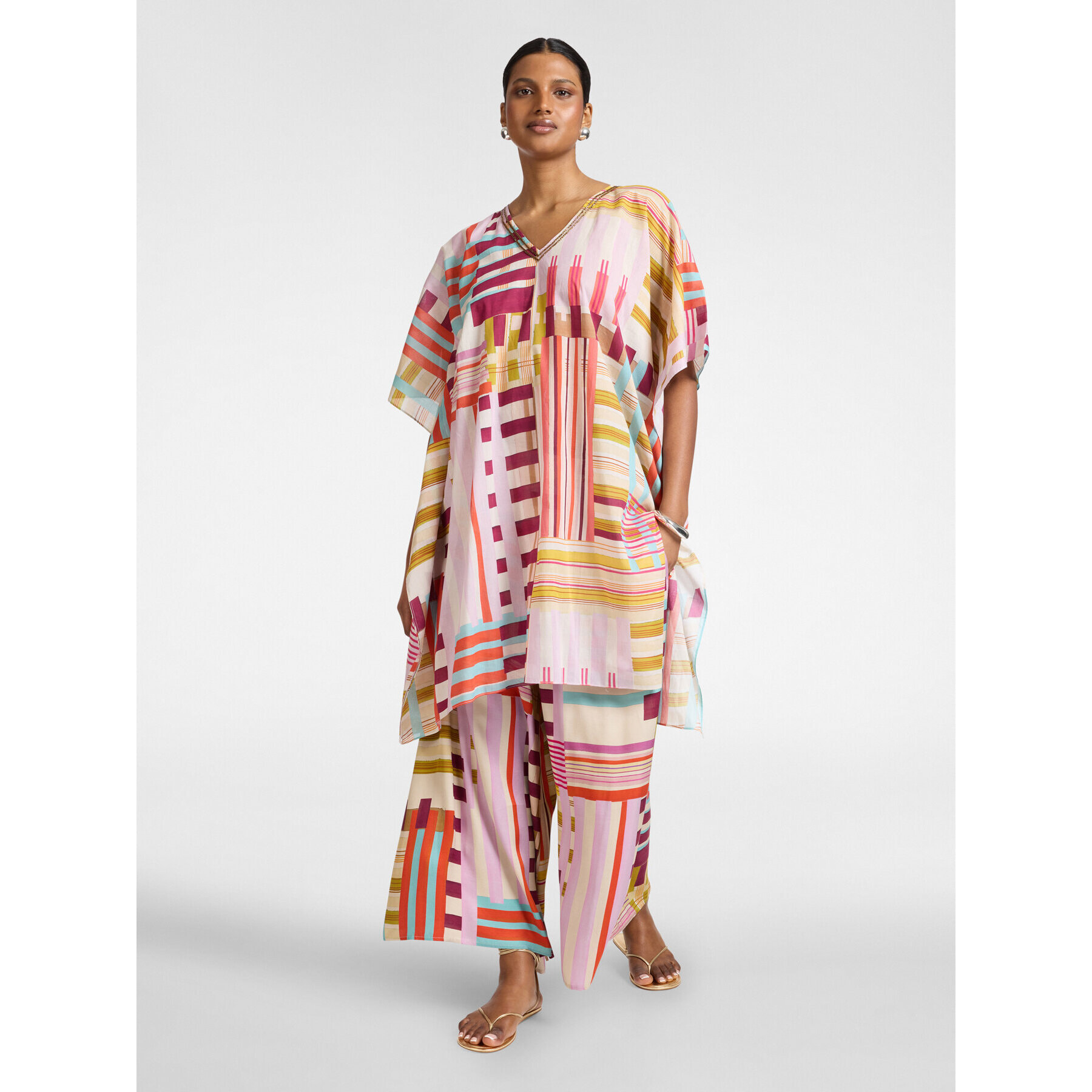 Elena Mirò - Poncho in mussola di cotone stampato - Rosa