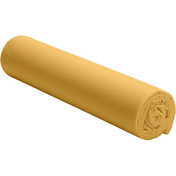 Drap housse percale de coton jaune moutarde