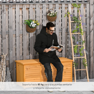 Baúl de Almacenaje Exterior 284L Arcón de Jardín de Madera Impermeable con Tapa Abrible y Diseño Persiana 127x56x60 cm Natural