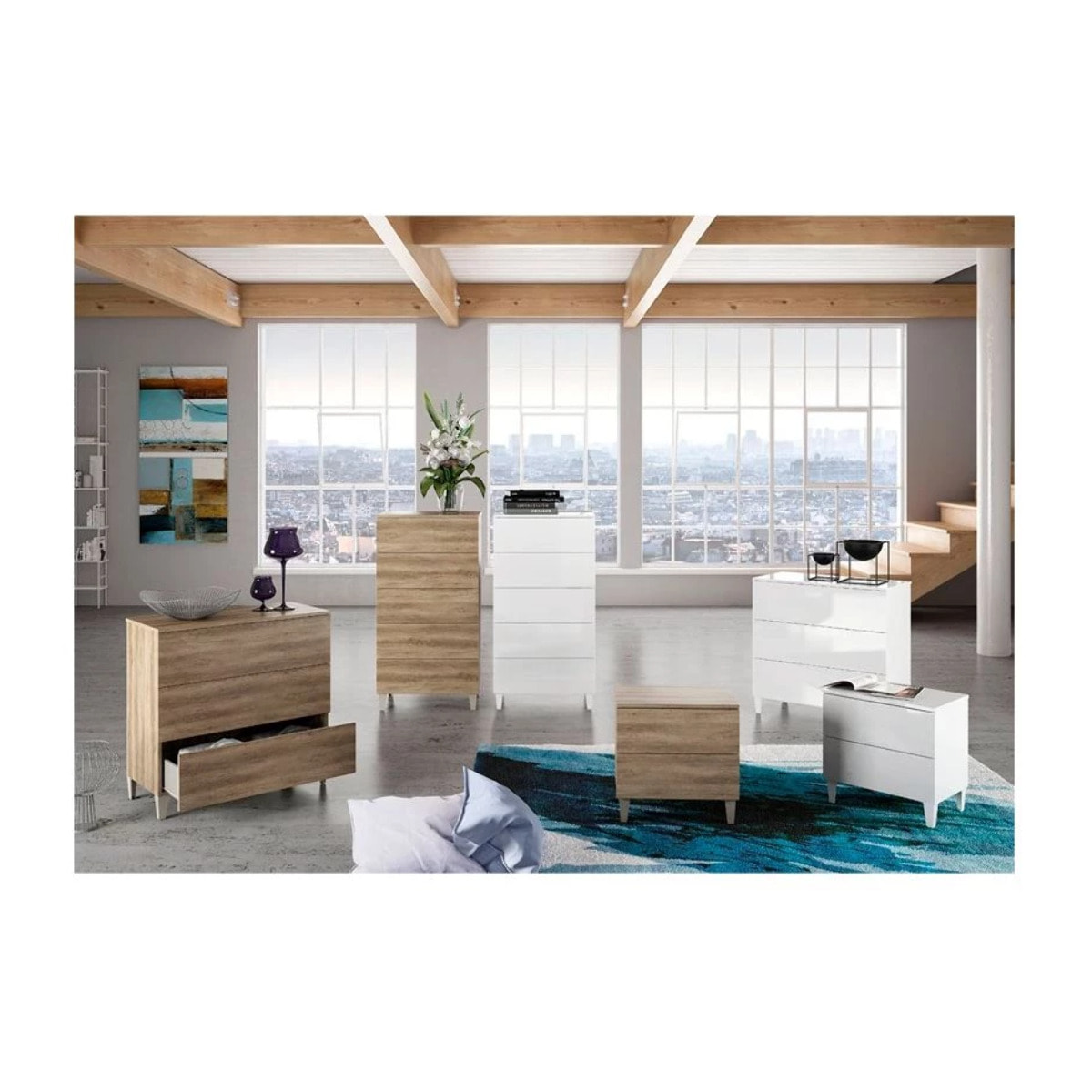 Mesita de noche Loft Blanco Brillo